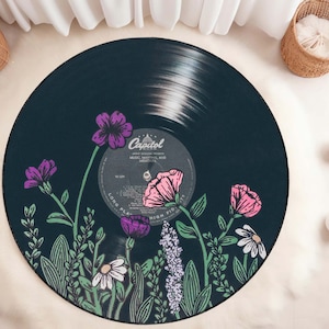 Record Rug, Record Round Rug, Classic Rug, Retro Record Rug, Anniversary Gift for Partner, Music Decor Rug, Record Circle Rugs, Music Rug