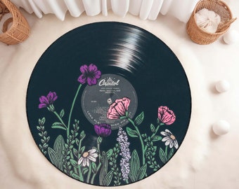Record Rug, Record Round Rug, Classic Rug, Retro Record Rug, Anniversary Gift for Partner, Music Decor Rug, Record Circle Rugs, Music Rug