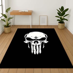 Arte de calavera de Punisher, decoración gótica, póster de calavera oscura, alfombra táctica de calavera, diseño de calavera genial, alfombra de pared vanguardista, decoración de cueva masculina, temática de héroe oscuro