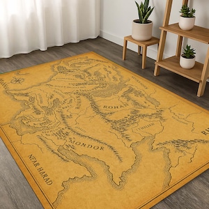 Carte fantastique, Terre du Milieu, décoration du Seigneur des anneaux, art des Rohans, affiche du Mordor, design elfique, monde Tolkien, vieux tapis artistiques en papier, Fictional Land