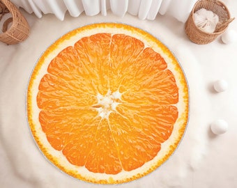 Orange Slice Rug, Summer Fruits Carpet, Fruit Lover Gift, Funny Food Home Decor, Kids Room Play Mat, Circle Kitchen Floor Mat