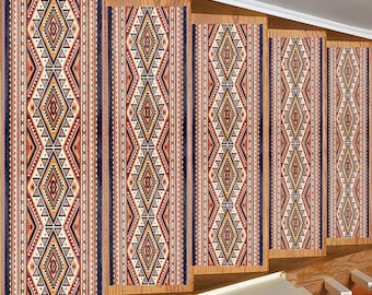 Stair Tread Rug, Geometric Ethnic Stair Rug, Color Oriental Stair Rug, Boho Tribal Landing Rug, Ethnic Stair Rugs, Aztec Hippie Stair Rug