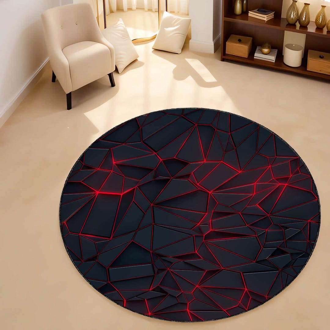 Geometric Round Rug: Futuristic Neon LED Style Carpet - Etsy