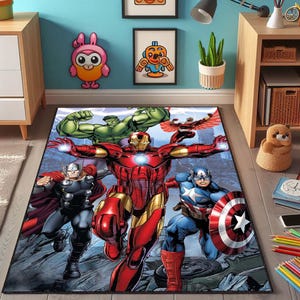 Tappeto supereroe, Hulk, tappeto Ironman, tappeto Thor, tappeto Capitan America, tappeto regalo per la cameretta dei bambini, tappeto regalo di Natale, tappeto regalo per bambini, cartone animato di fumetti