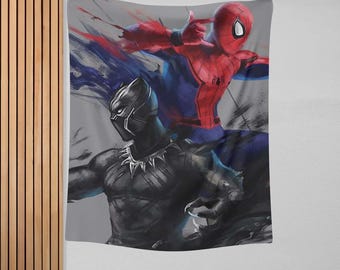 Spider-Man & Black Panther Tapestry, Superhero Room Decor