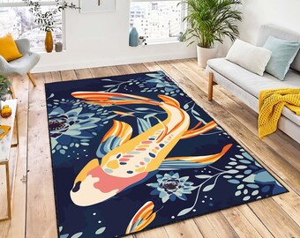 Koi Fish Rug, Japanese Fish Rug, Koi Art Rug, Elegant Japanese Koi Fish Rug, Asai Fish Rug, Fish Rug, Koi Rug