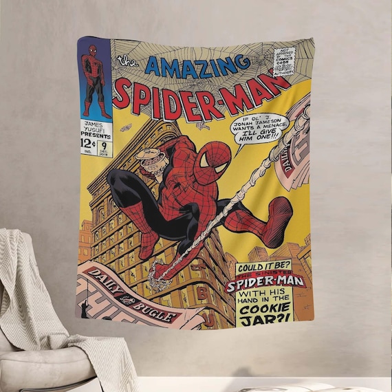 Retro Spider-Man Comic Book Cover Tapestry: Geek Room Decor