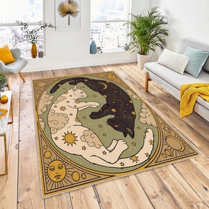 Cat Rugs, Animal Rug, Boho Rug, Luxury Rug, Personalized Gifts, Cat Lover Rug, Indoor Rug, Door Mat, Saloon Rug, Yin Yang Cat Rug