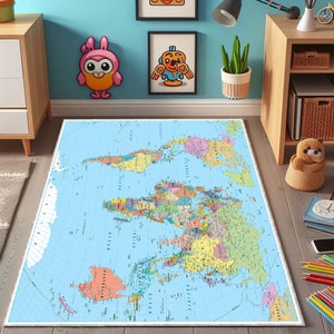 Weltkarte Lernteppich, Teppich mit Designmuster, Minimalistischer Teppich, Kunstteppich, Wohnkultur, Teppich