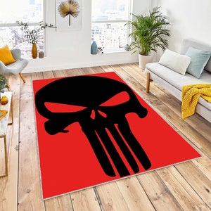Punisher, Punisher Rug, Comics Cartoon Punisher Decor Rug, Skeleton Head Punisher