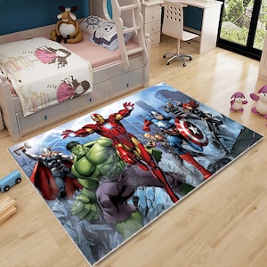 Hulk, Thor, Iron Man, Capitan America, Fumetti di supereroi, Cartoni animati, Tappeto eroe, Tappeto per cameretta bambini