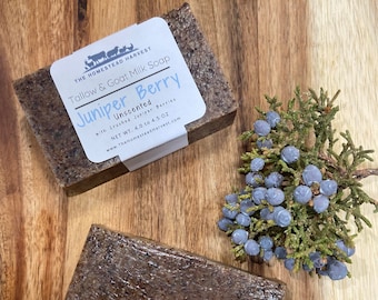 Unscented with crushed Juniper Berries Goat Milk and Beef Tallow Soap