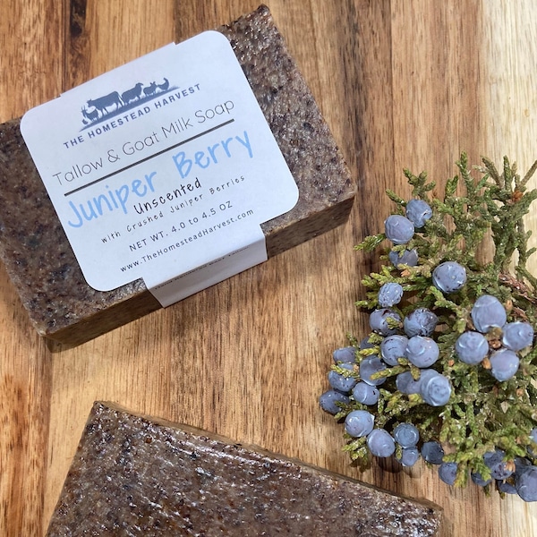 Unscented with crushed Juniper Berries Goat Milk and Beef Tallow Soap