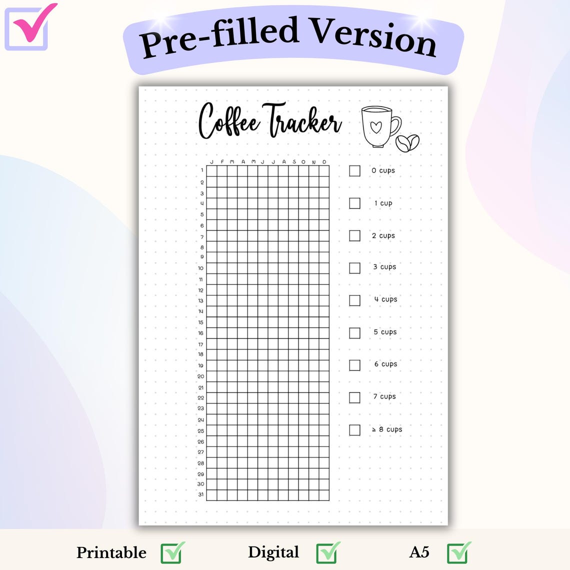 Coffee Tracker Bullet Journal Printable Page Yearly Coffee Log Daily ...