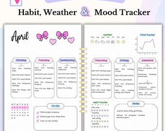 Weekly Spread Bullet Journal Page A5 Printable Digital Planner Undated Weekly Planner Bujo Monthly Page Habit Tracker Mood Tracker