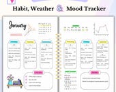 Weekly Spread Bullet Journal Page A5 Printable Digital Planner Undated Weekly Planner Bujo Monthly Page Habit Tracker Mood Tracker