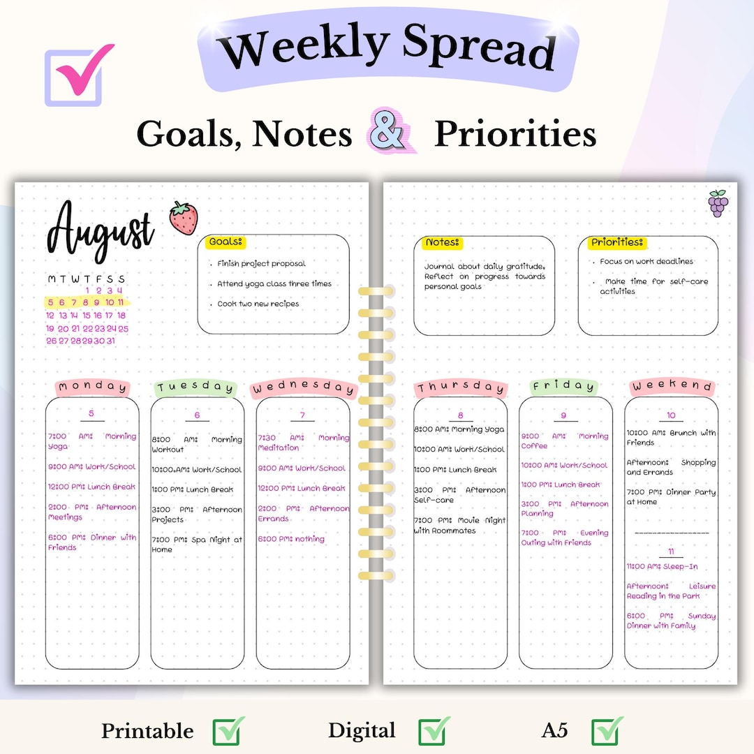 Weekly Spread Bullet Journal Template Undated Weekly Spread Printable ...