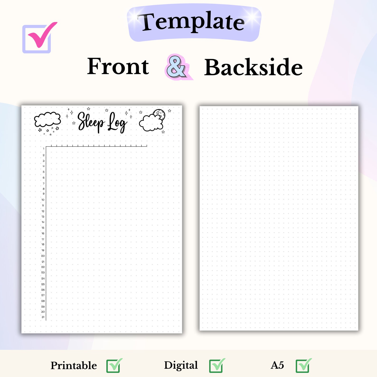 Sleep Log Bullet Journal PDF Printable Sleep Tracker Sleep Log Template ...