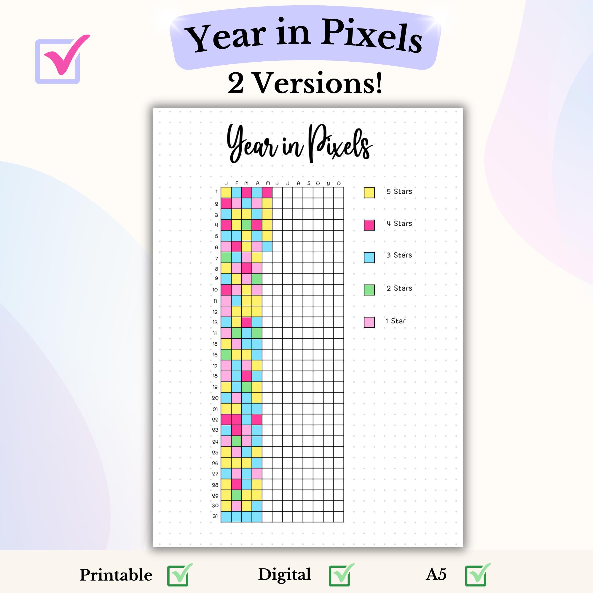 Year in Pixels Bullet Journal Printable Page PDF Yearly Mood Tracker ...
