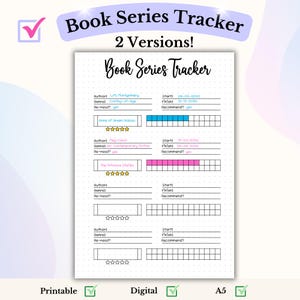 Tracker di serie di libri Bullet Journal stampabile Tracker di libri stampabile Registro di lettura Tracker di lettura Diario di lettura