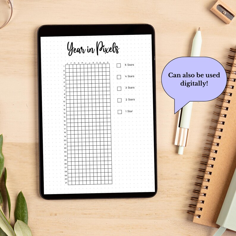 Year in Pixels Bullet Journal Printable Page PDF Yearly Mood Tracker ...