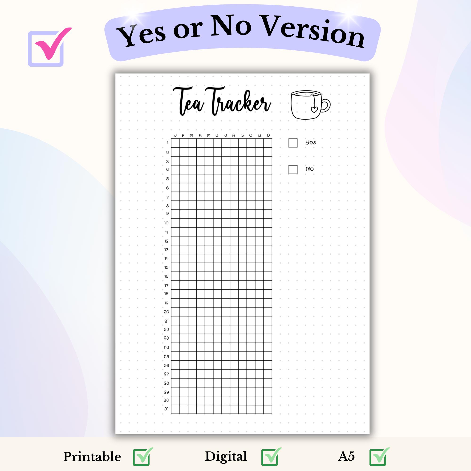 Tea Tracker Bullet Journal Printable Page Yearly Tea Log Daily Caffeine ...