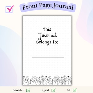Ten dziennik należy do PDF A5 Wildflower Theme, okładka dziennika, strona tytułowa dziennika, strona tytułowa dziennika Nature Boho, strona cyfrowa