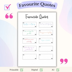 May include: Printable sheet with inspirational quotes in colorful text boxes. The quotes include "Every day is a new beginning", "Small steps lead to big changes", "You are stronger than you think", "Choose joy even on tough days", "Be the reason someone smiles today", "Progress, not perfection", "Embrace the journey, not just the destination", and two blank boxes.