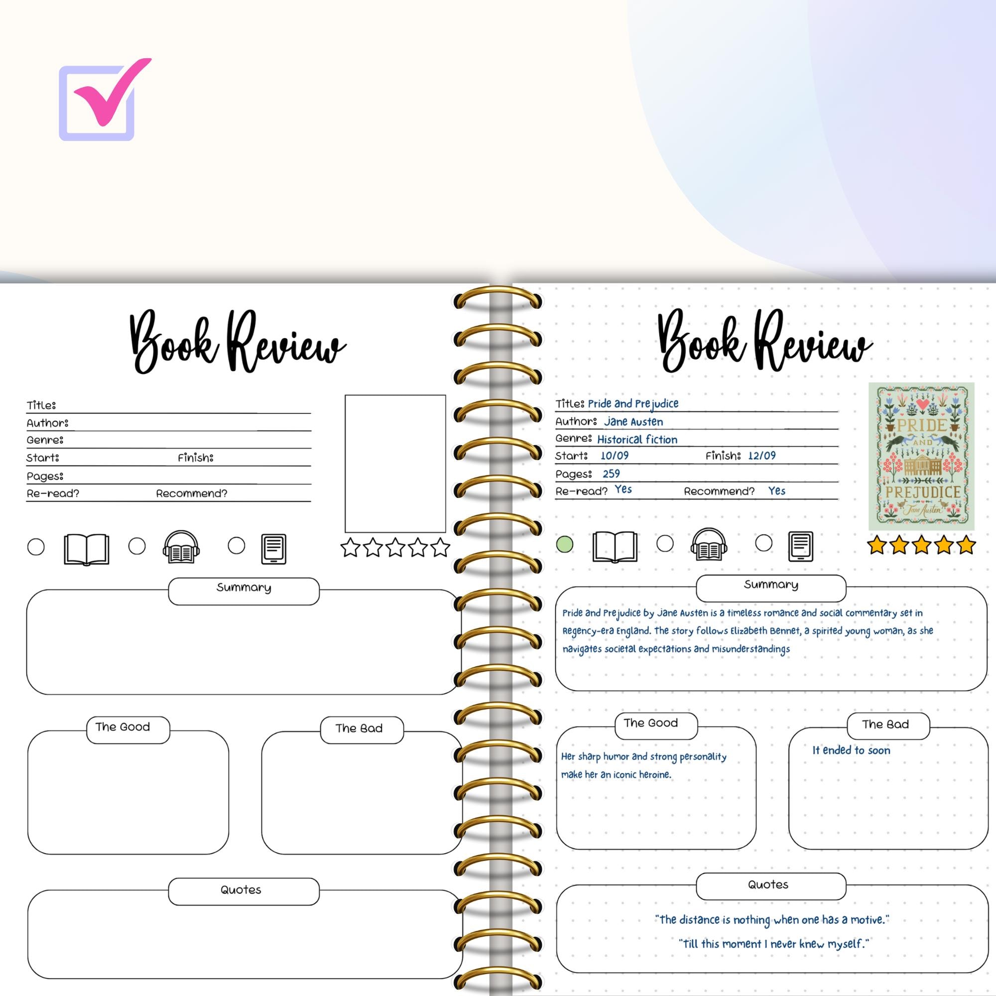 Book Review Bullet Journal Printable Book Tracker Printable Reading Log ...