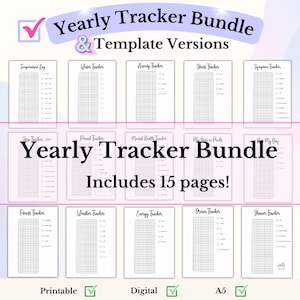 Yearly Trackers Bundle Bullet Journal Pages PDF Bullet Journal Tracker Value Pack Starter Pack Bujo