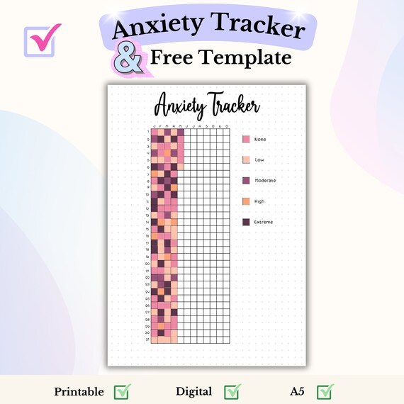 Anxiety Tracker Bullet Journal PDF Printable Mood Tracker Yearly Anxiety Tracker Mental Health Tracker