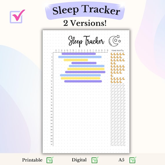 Sleep Tracker With Sleep Quality Rating Bullet Journal PDF Printable Monthly Sleep Tracker Sleep Log Template Sleep Quality Tracker