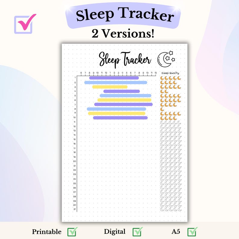 Sömnspårare med sömnkvalitetsbedömning Bullet Journal PDF Utskrivbar Månatlig sömnspårare Sömnloggmall Sömnkvalitetsspårare bild 1