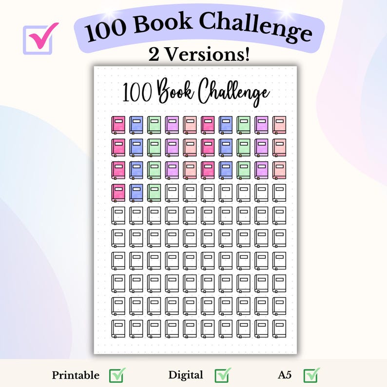 100 Book Challenge Bullet Journal Printable Reading Log Reading Tracker ...