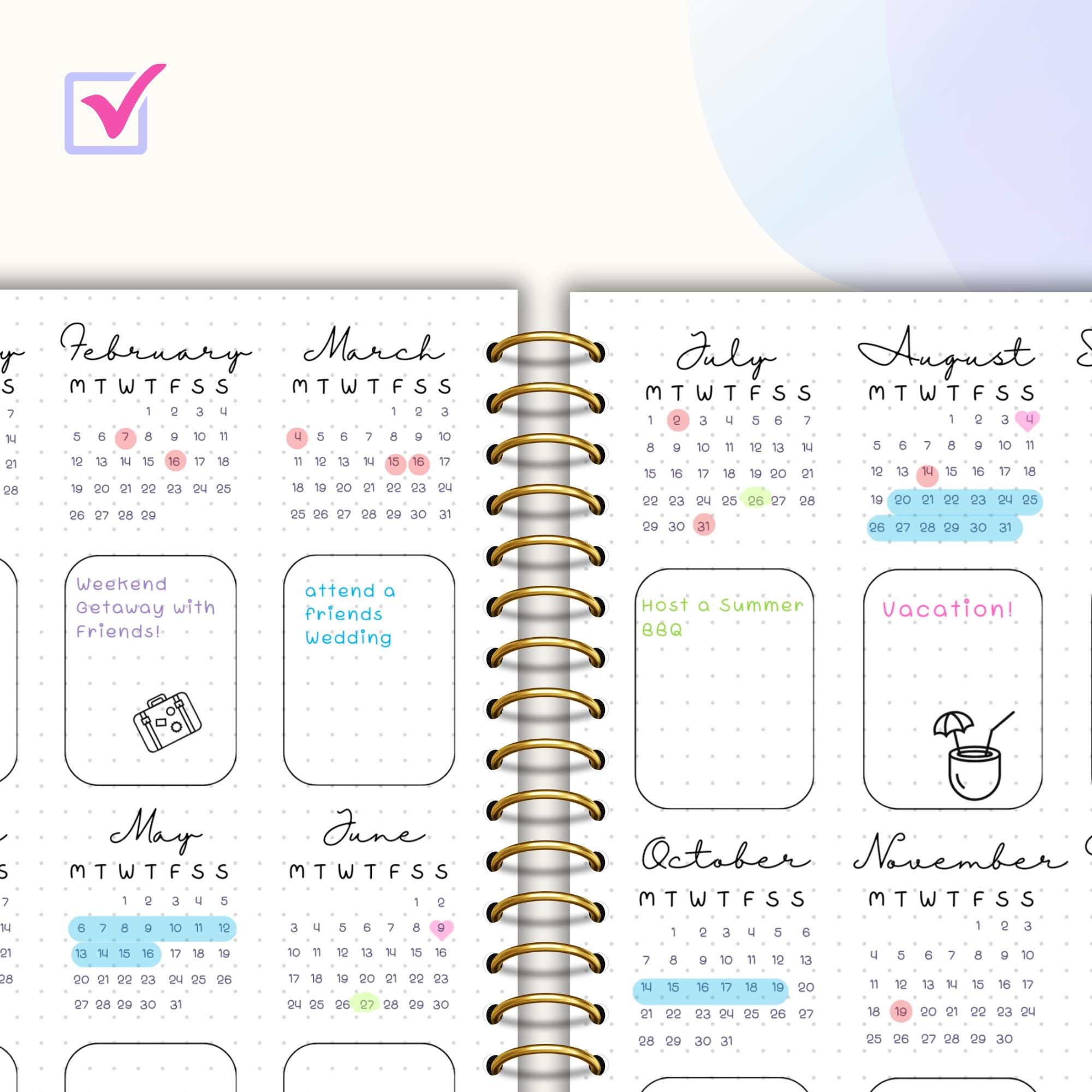 Year at a Glance Bullet Journal A5 Printable Undated Yearly Tracker ...
