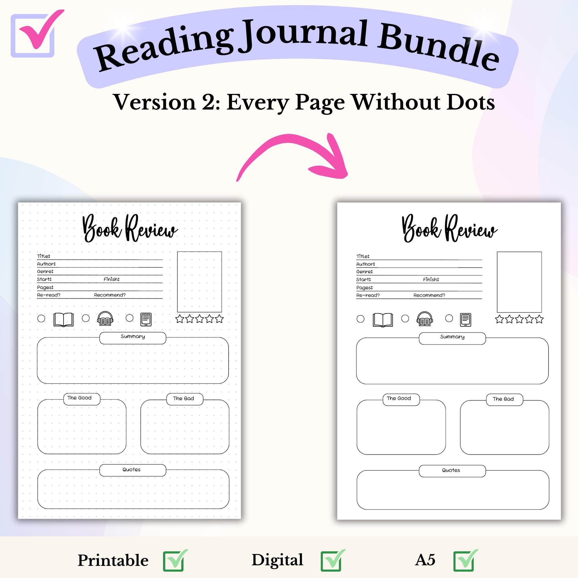 Reading Bullet Journal Bundle Book Tracker Bundle Printable Book Bujo 