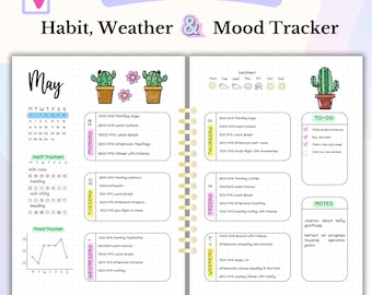 Weekly Spread Bullet Journal Page A5 Printable Digital Planner Undated Weekly Planner Bujo Monthly Page Habit Tracker Mood Tracker