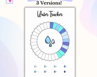 Water Tracker Wheel Bullet Journal A5 Printable Page Monthly Water Log Daily Water Tracker Wheel Habit Tracker