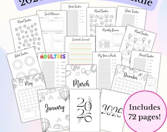 Paquete Bullet Journal 2026 Paquete de inicio Bullet Journal Rastreador anual Rastreadores mensuales Rastreador de estado de ánimo Paquete económico Paquete Bujo