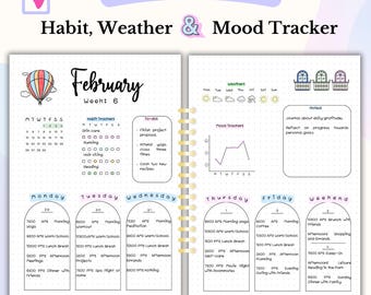 Weekly Spread Bullet Journal Page A5 Printable Digital Planner Undated Weekly Planner Bujo Monthly Page Habit Tracker Mood Tracker