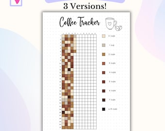 Página imprimible de Bullet Journal con registro de café Registro anual de café Registro diario de cafeína Registro de cafeína