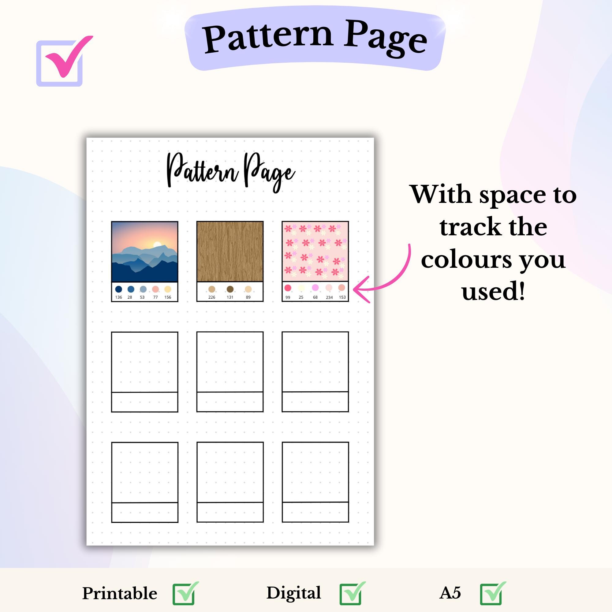 Pattern Page Bullet Journal Colour Blending Tracker Printable Page ...