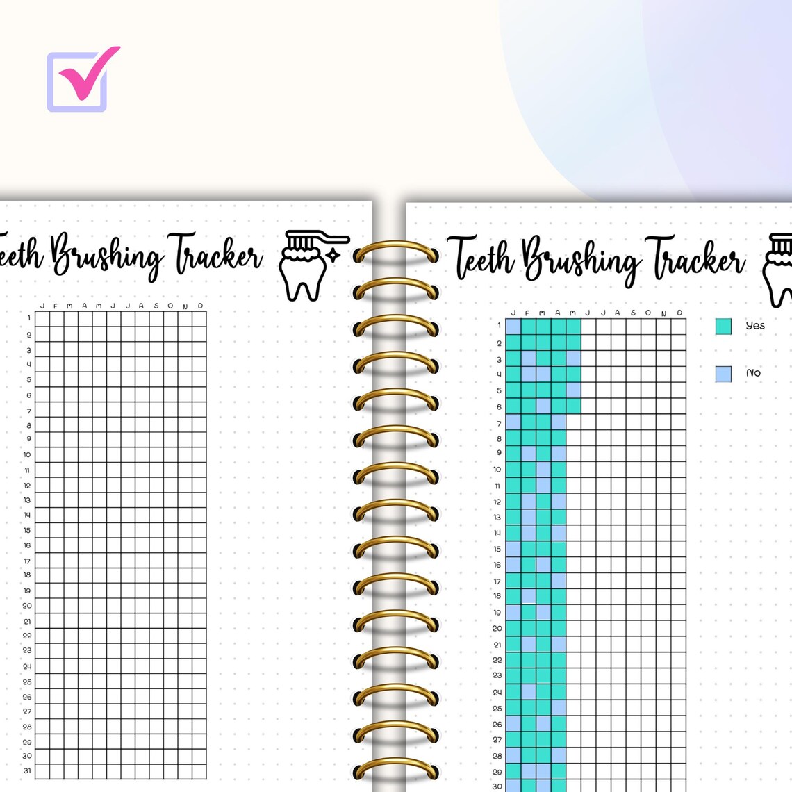 Teeth Racker Teeth Brushing Tracker Bullet Journal Teeth Brushing Log Dental Health ...