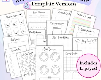 Pakiet miesięcznych trackerów Strony Bullet Journal PDF Bullet Journal Tracker Value Pack Pakiet startowy Bujo