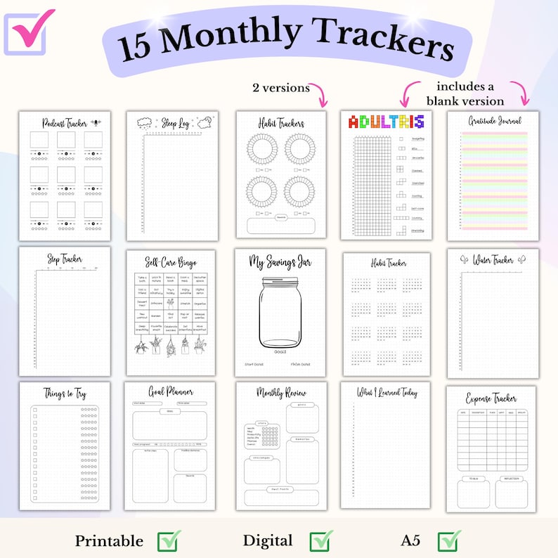 Zestaw Bullet Journal 2026 Zestaw startowy Bullet Journal Roczny tracker Miesięczne trackery Pakiet ekonomiczny Tracker nastroju Pakiet Bujo zdjęcie 6