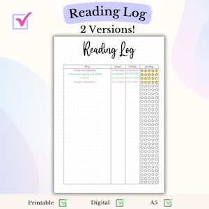 Reading Log Bullet Journal Printable Book Tracker Printable  Book Tracker Book Log Reading Planner