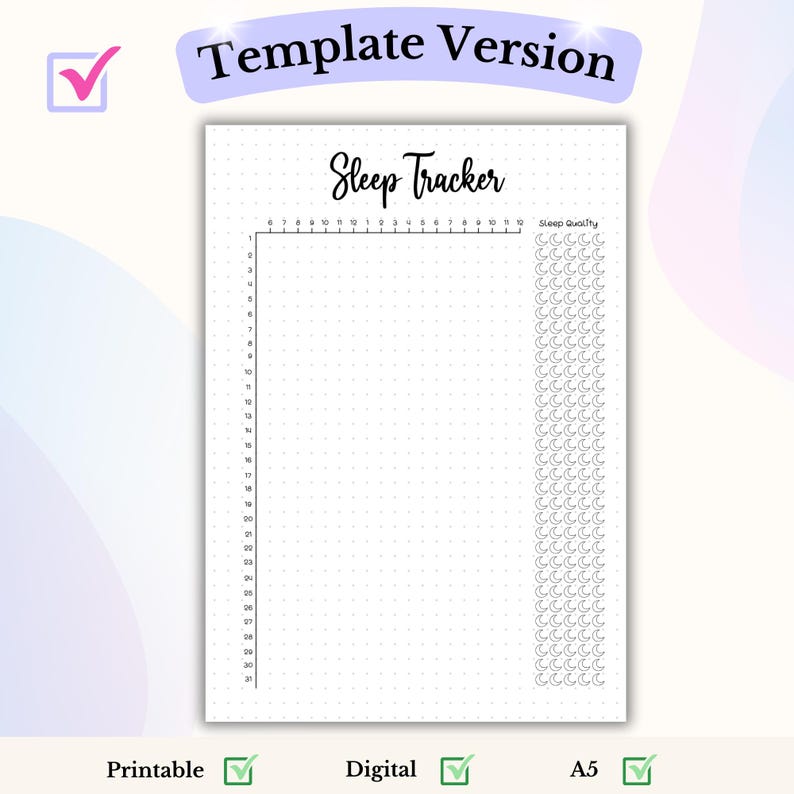 Sömnspårare med sömnkvalitetsbedömning Bullet Journal PDF Utskrivbar Månatlig sömnspårare Sömnloggmall Sömnkvalitetsspårare bild 3