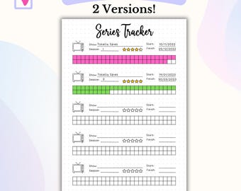 Rastreador de series 2 Bullet Journal para imprimir Rastreador de programas Bujo Registro de series Rastreador de TV Rastreador de episodios Rastreador de temporadas