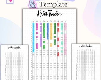 May include: Printable and digital habit tracker template in A5 size. The template features a grid with 31 rows and 12 columns. The columns are labeled with numbers 1-12, and the rows are labeled with numbers 1-31. The template is designed to help users track their habits over a month.