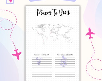 Places To Visit A5 Travel Tracker Printable, Travel Log Journal, Travel Checklist Worldmap, Dot Grid, Vacation Tracker, Travel Bucket list
